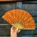 Handcrafted Thai Bamboo Folding Fan with Elephant Print Fabric - Orange