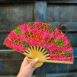 Handcrafted Thai Bamboo Folding Fan with Elephant Print Fabric - Pink