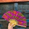 Handcrafted Thai Bamboo Folding Hand Fans with Elephant Print Fabric - Purple